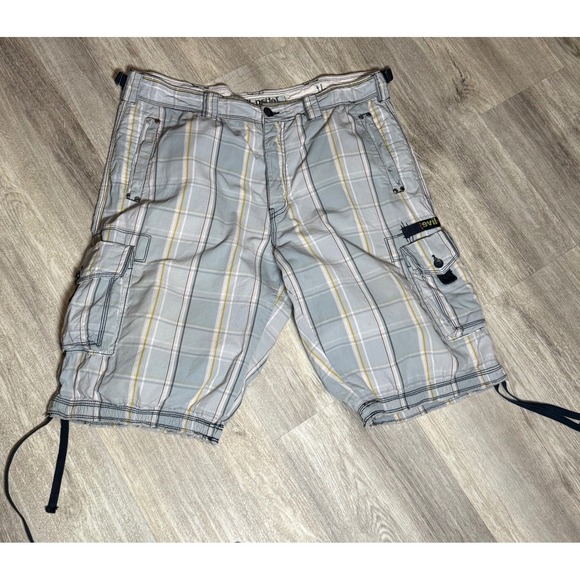Jet Lag Evil NEW paltel Men's Plaid Cargo Shorts Size 40 Drawstring - Picture 1 of 6